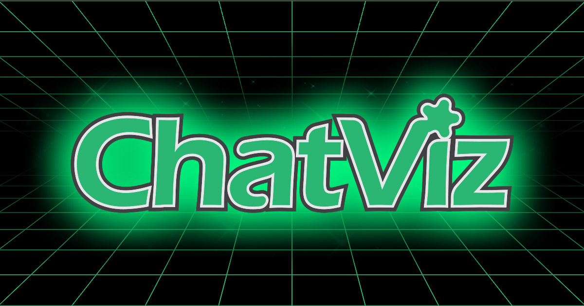 ChatViz logo glowing in green against a black background with neon green grid lines